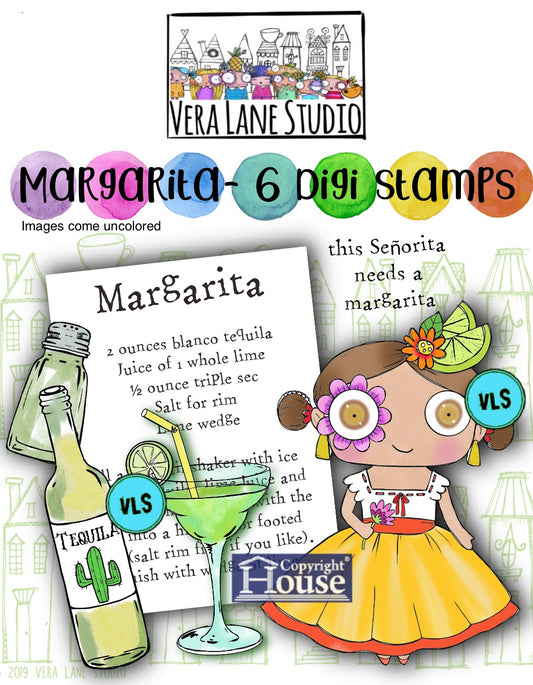 Margarita- 6 Digi stamps in jpg and png files