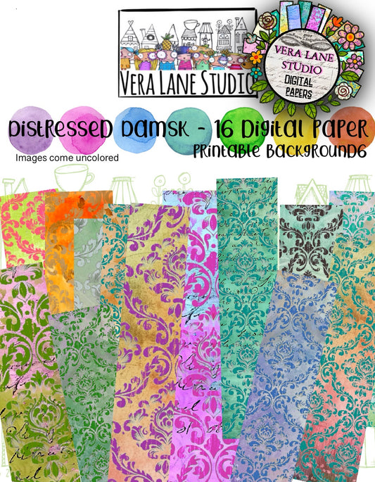 Distressed Damsk - 16 full color digital papers