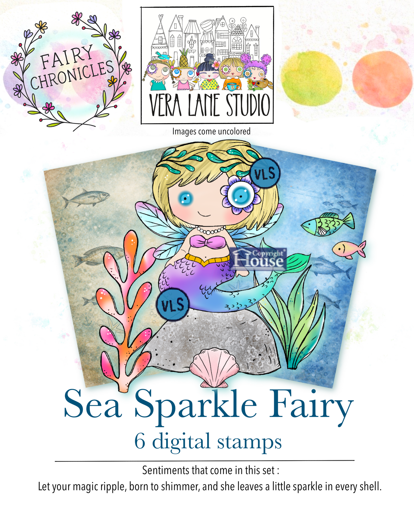 Sea Sparkle Fairy Digital Stamps, Mermaid Fairy Set, Ocean Themed Card Making, MerMay Craft Kit