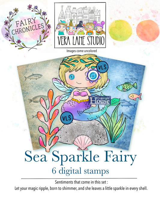 Sea Sparkle Fairy Digital Stamps, Mermaid Fairy Set, Ocean Themed Card Making, MerMay Craft Kit