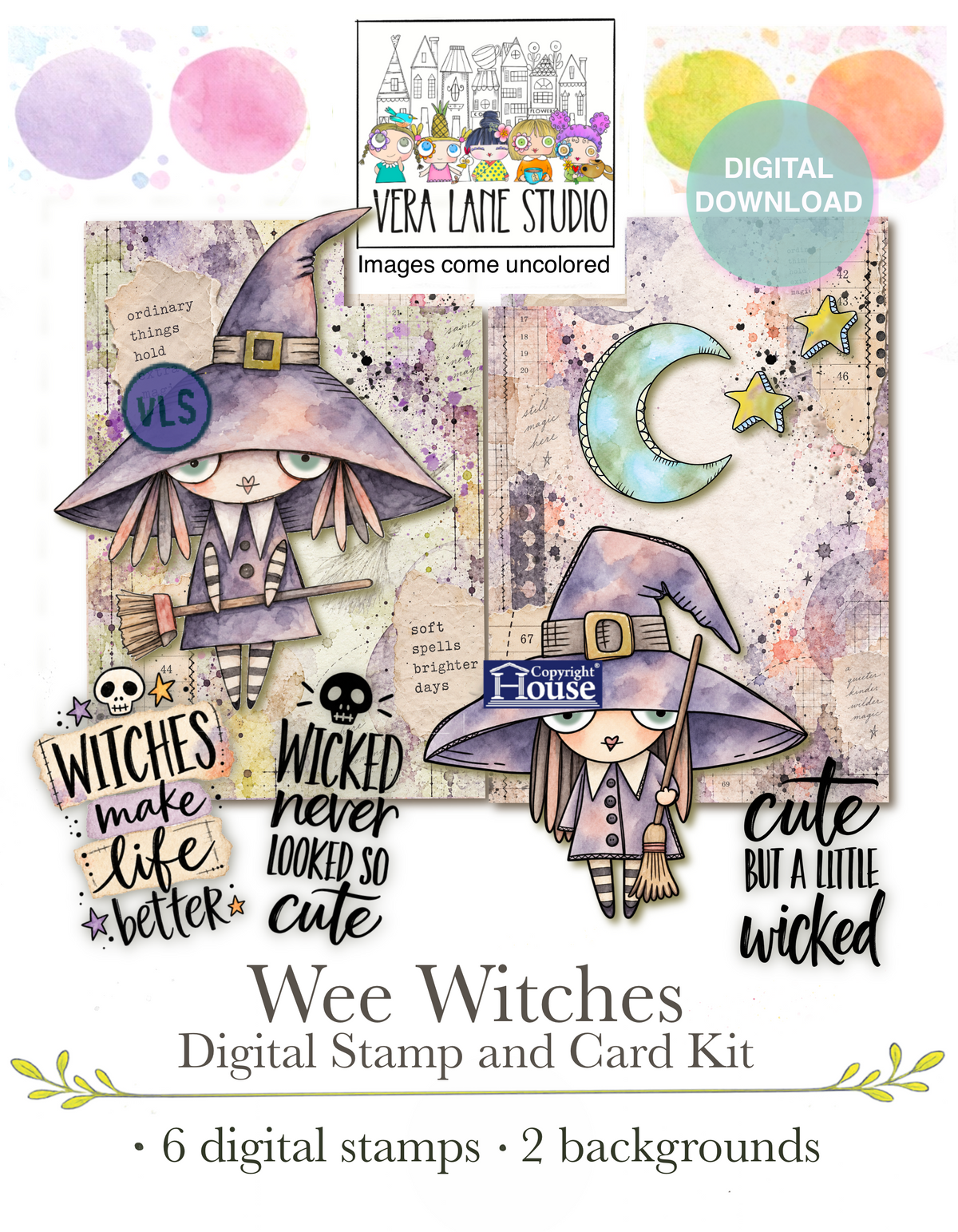 Wee Witches - 8 digital files |Card, Junk Journal and Scrap Kit