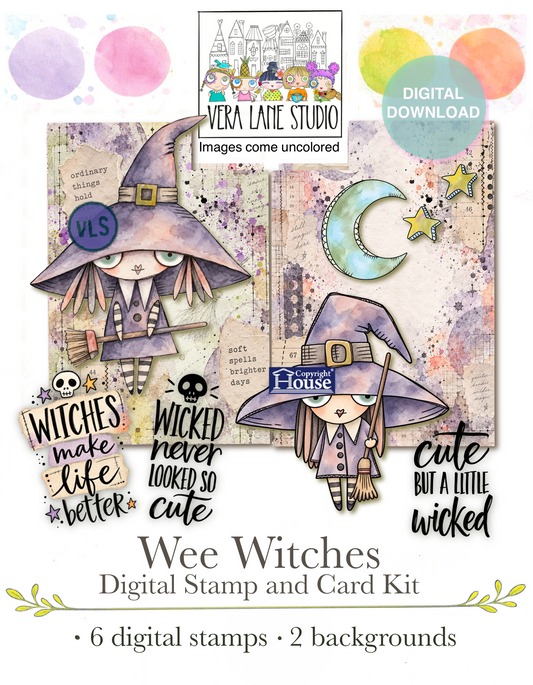 Wee Witches - 8 digital files |Card, Junk Journal and Scrap Kit