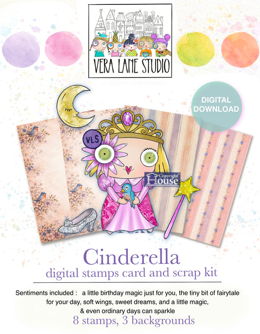 Cinderella Card Kit – Fairytale Princess Digital Stamp Set with Papers and Sentiments
