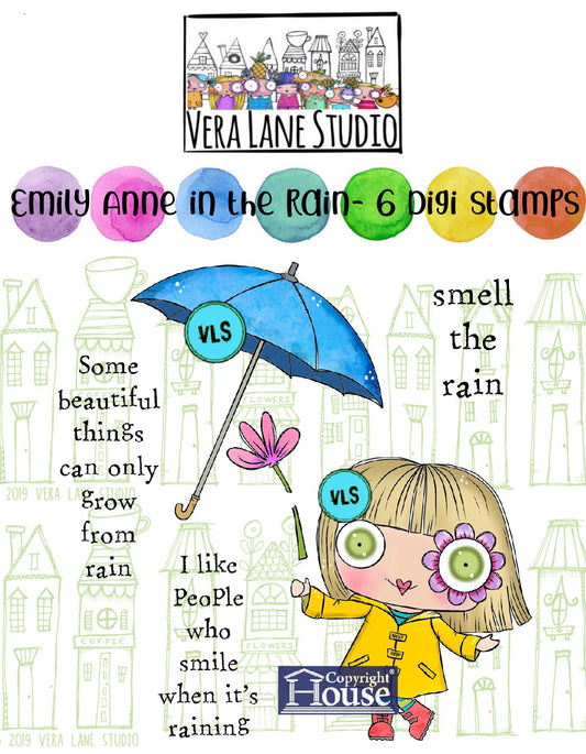 Emily Anne in the Rain - 6 Digi stamps in jpg and png files