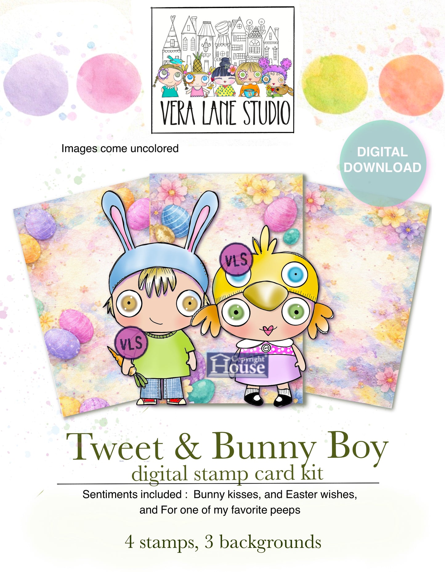 Tweet and BunnyBoy - Easter Bunny Chick Digital Stamps Card Kit Spring Cute Kids PNG JPG