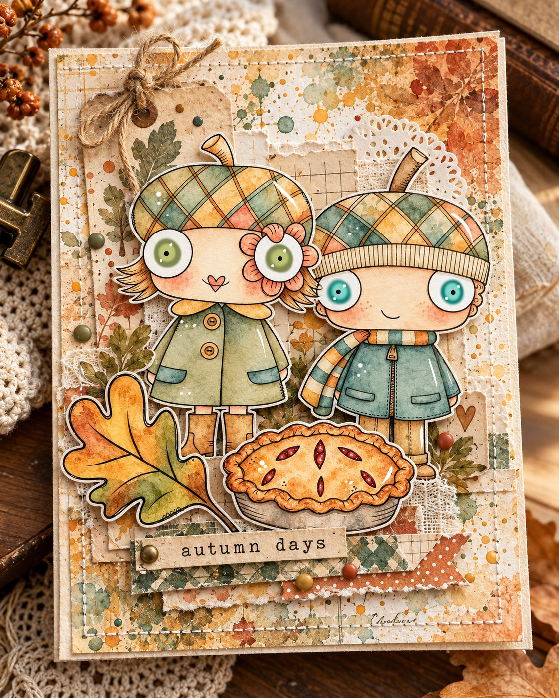 It’s Fall Digital Stamp Card Kit Autumn Kids Pie Leaves Printable Papers