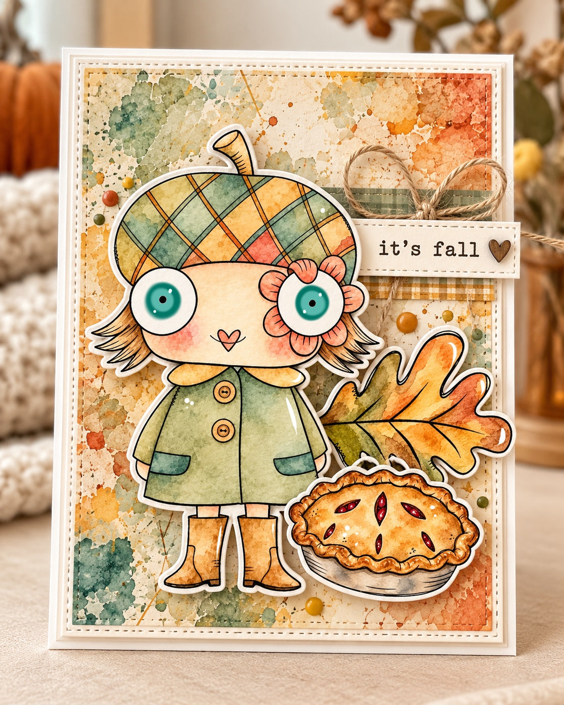It’s Fall Digital Stamp Card Kit Autumn Kids Pie Leaves Printable Papers
