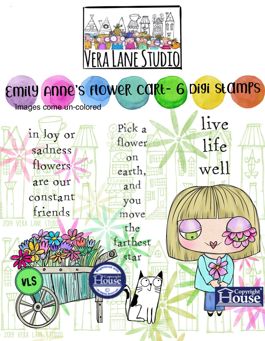 Emily Anne’s Flower Cart - 6 Digi stamps in jpg and png files