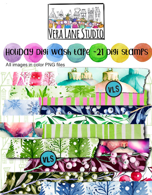 Holiday Digital Washi Tape - 21 colorful png files