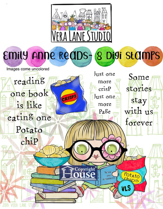 Emily Anne Reads - 8 Digi stamps in jpg and one files