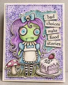 Zombie Alice - wonderland inspired digital card kit, 8 stamps 3 backgrounds