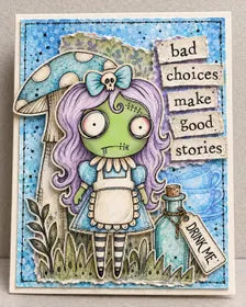 Zombie Alice - wonderland inspired digital card kit, 8 stamps 3 backgrounds