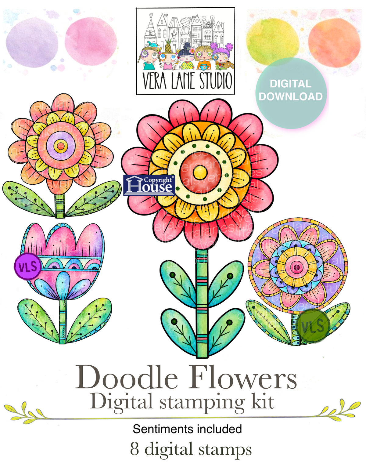 Doodle Flowers | Digital Stamping Kit |  8 stamps