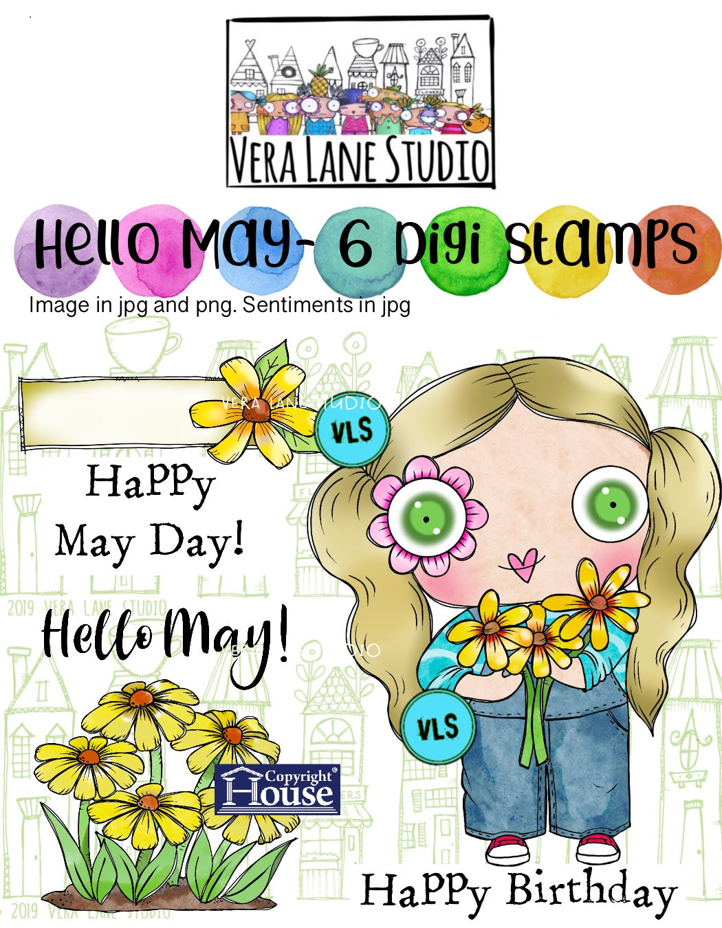 Hello May - 6 digi stamps