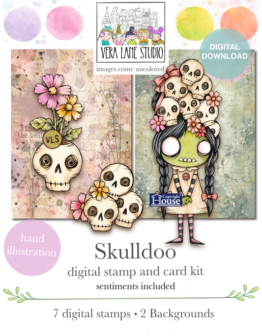 Skulldoo - goth girly and skull accessories - digital card and mixed media kit with backgrounds