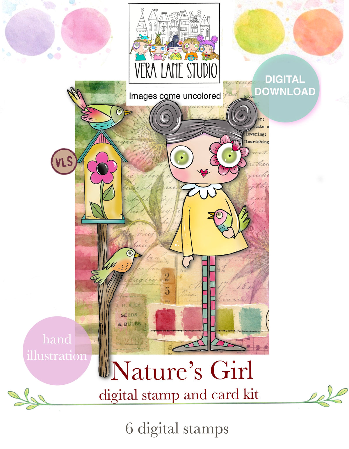 Nature’s Girl Digital Stamp and Card Kit Botanical Collage Designer Paper Printable