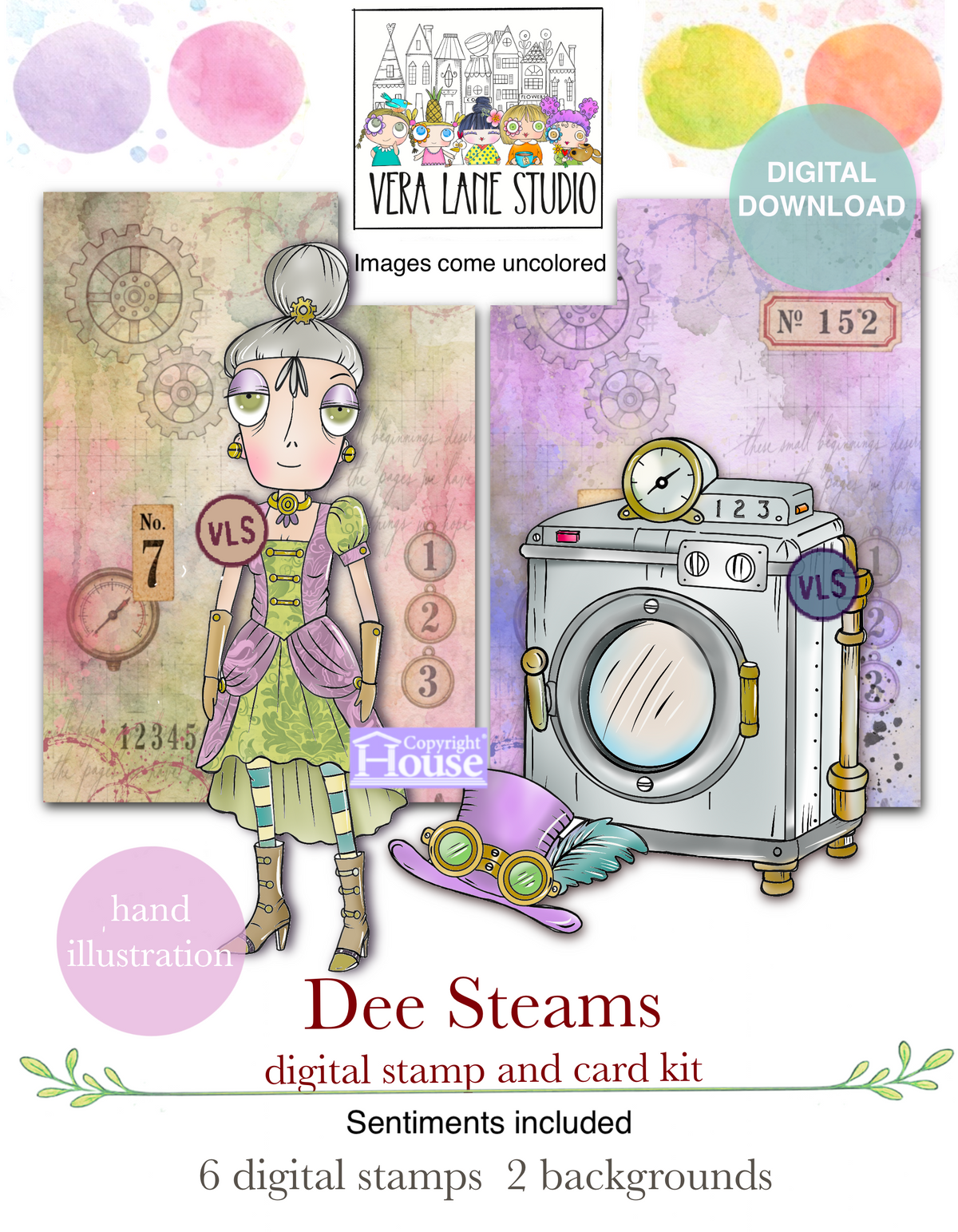 Dee Steams Steampunk Digital Stamp Card Kit Miss Dee Printable Papers Sarcastic Sentiments