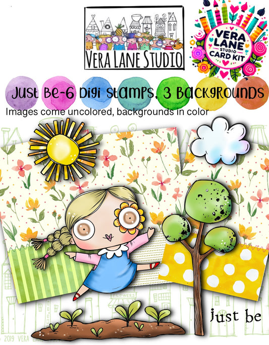 Just Be Card Kit - 6 Digi stamps in jpg and png files, 3 backgrounds