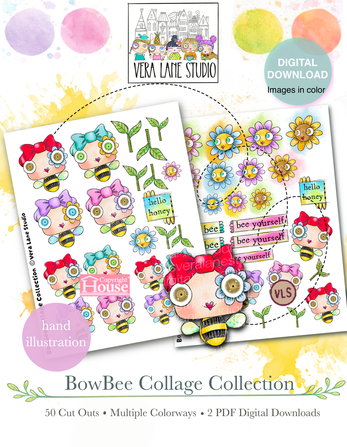Bowbee digital collage collection - 50 cuts - 2 PDF downloads