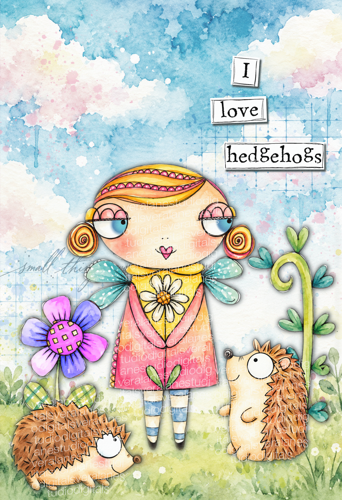 I love Hedgehogs - Vera Lane Studio Hedgehog Digital Stamps – Hand-Drawn Illustrations (Digital Download)