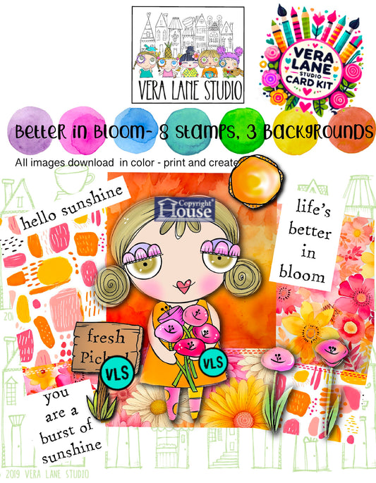 Better in Bloom Card Kit- 8 stamps, 3 colorful coordinating backgrounds