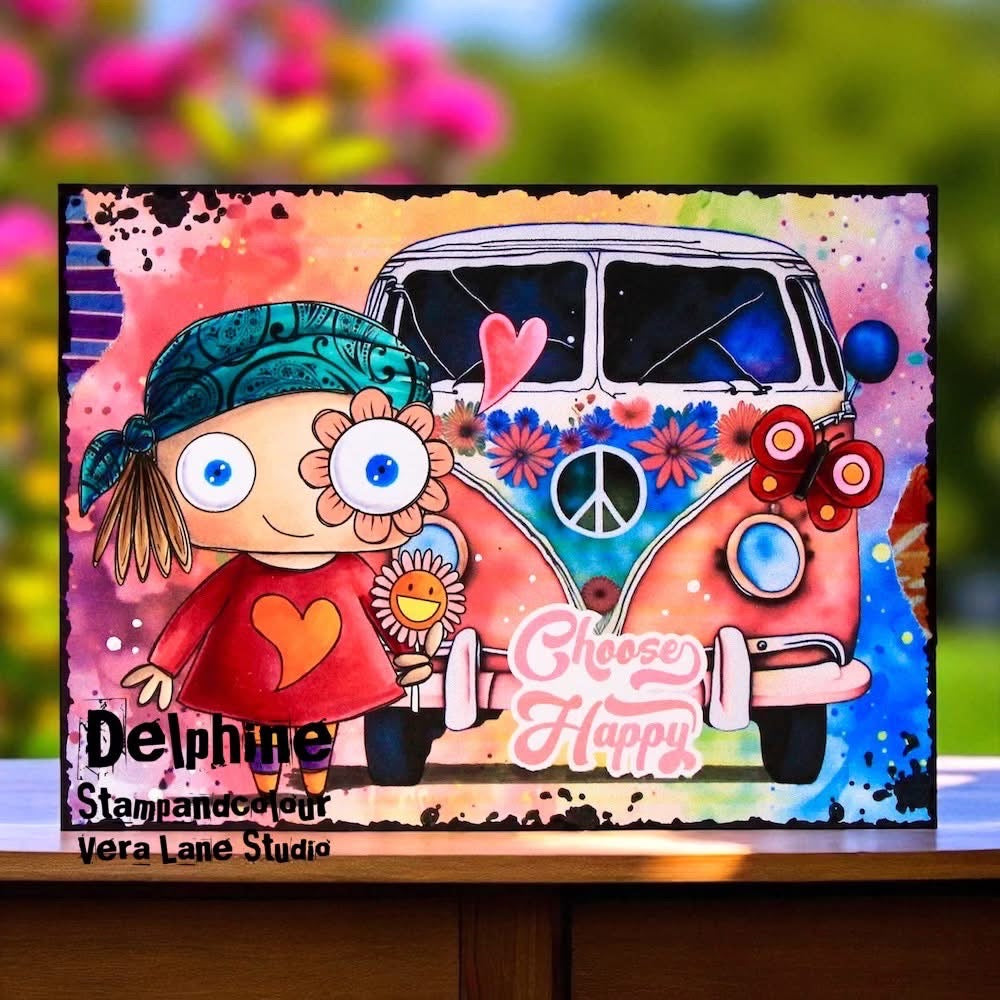 Stay Groovy card and scrap kit - 7 Digi stamps in jpg and png files, 2 backgrounds, and four bonus stickers