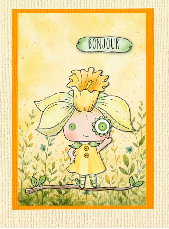 Jonquille Flower Girl Digi Stamps Kit, Spring Card Making Set, Printable Elements