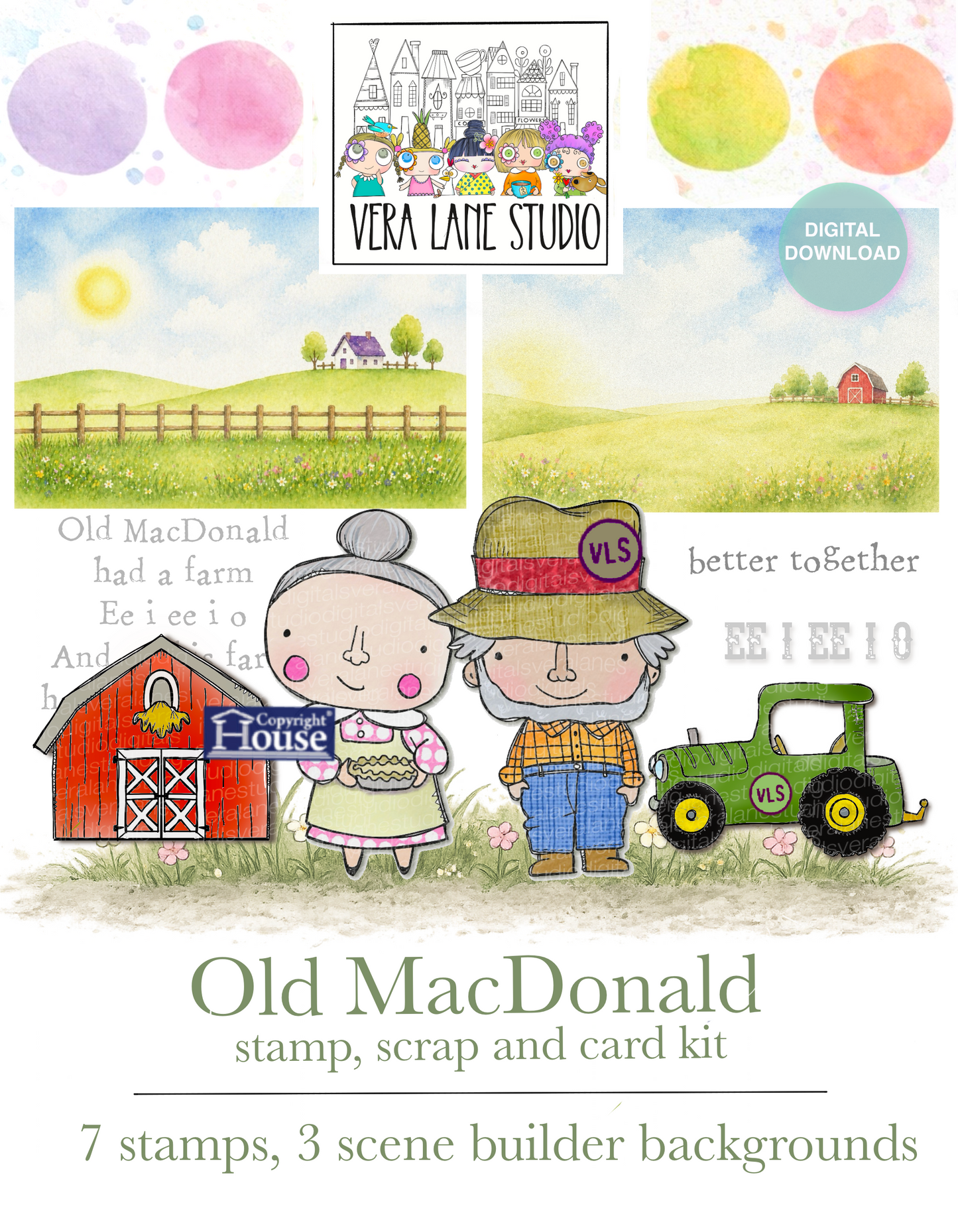 Old MacDonald Card Kit – Digital Stamps + Scene Builder Backgrounds