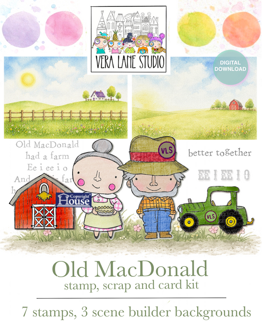Old MacDonald Card Kit – Digital Stamps + Scene Builder Backgrounds