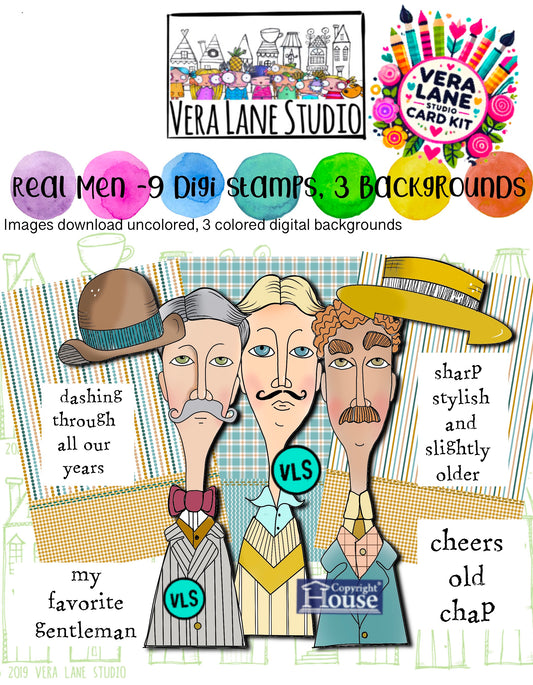 Real Men card kit  - 9 digital stamps and 3 color backgrounds