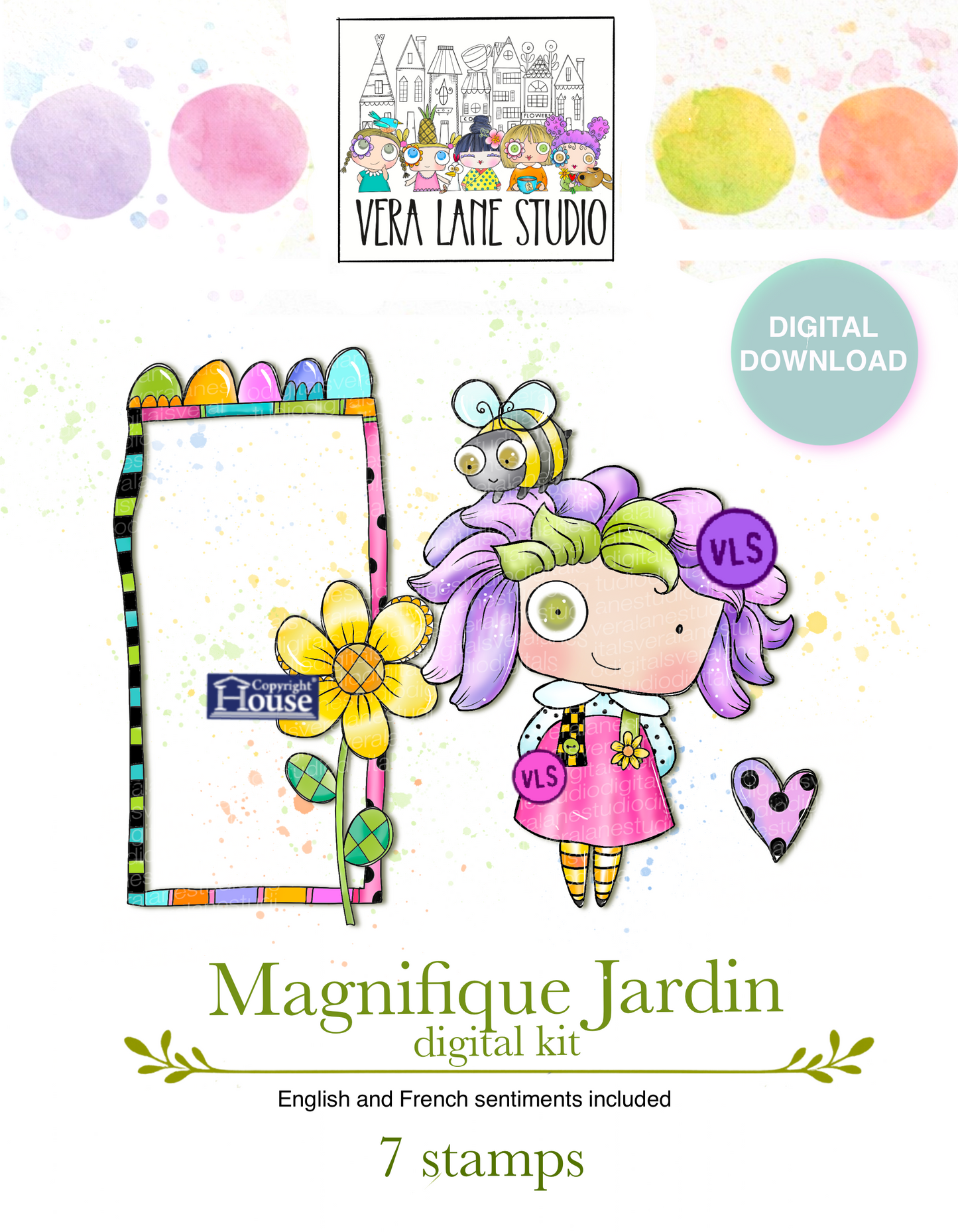 Magnifique Jardin Garden Girl Hand Illustrated Digital Stamps, French Floral PNG JPG