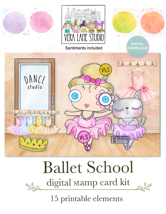 Ballet School Digital Stamp Card Kit | Ballerina Printable 15 items