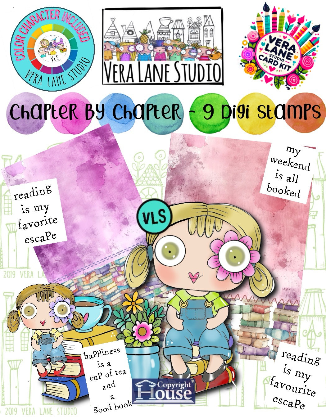 Chapter by Chapter Card Kit  - 8 Digi stamps in jpg and png files color character included