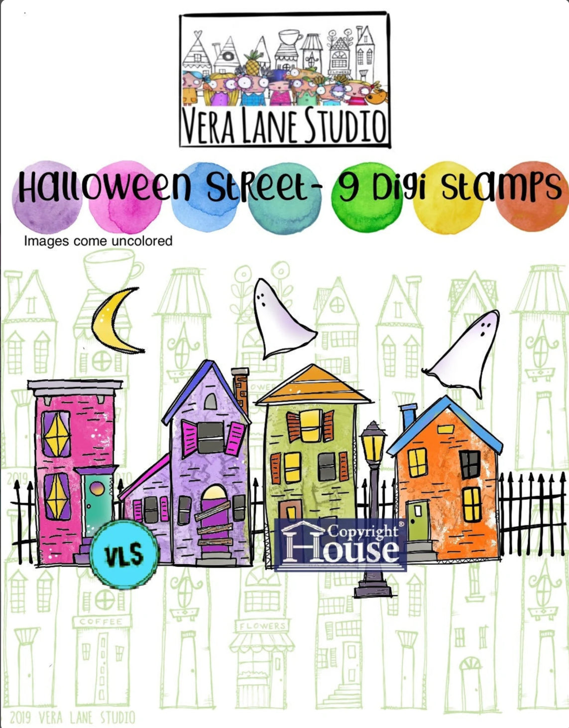 Halloween Street - 9 Digi stamps in jpg and png files