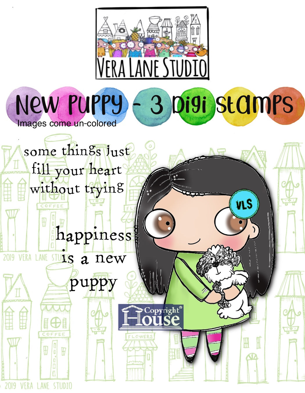 New Puppy - 3 Digi stamps in jpg and png files