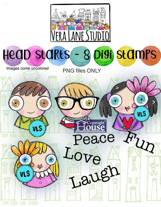 Head Starts - 8 Digi stamps in jog and png files