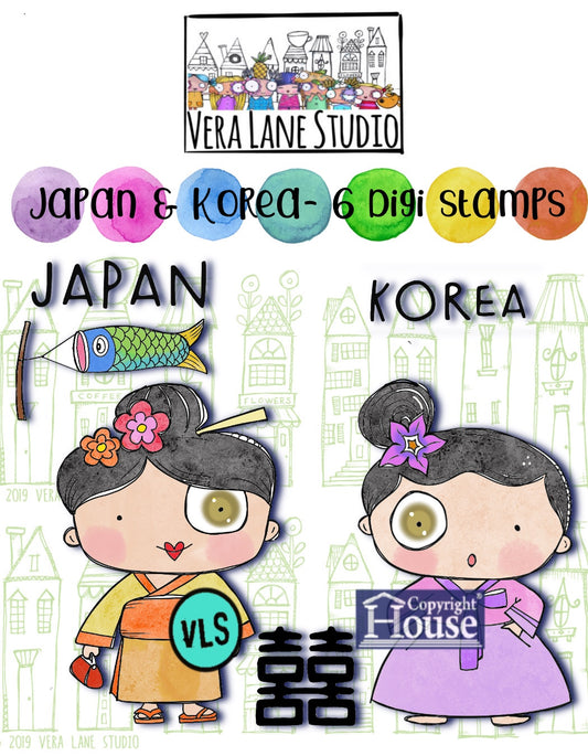 Japan and Korea -  6   Digi  Stamp set in JPG and PNG files