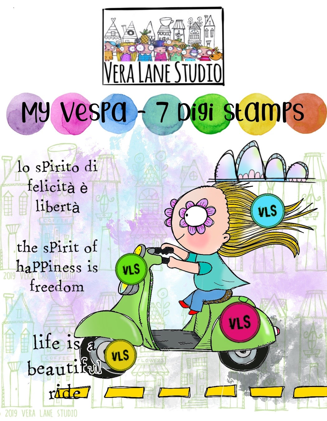 My Vespa - 7 Digi stamp set in jpg and png files