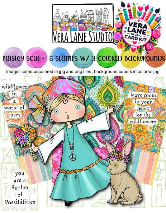 Paisley Soul - 5 digital stamps, 3 color backgrounds