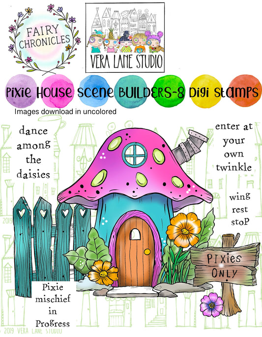 Pixie House Scene Builders | Fairy Chronicles Digi Stamps | Whimsical Fairy Houses by Vera Lane Studio