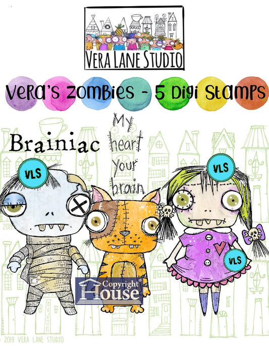 Vera’s Zombies - 3 characters, 2 sentiments Digi stamp bundle