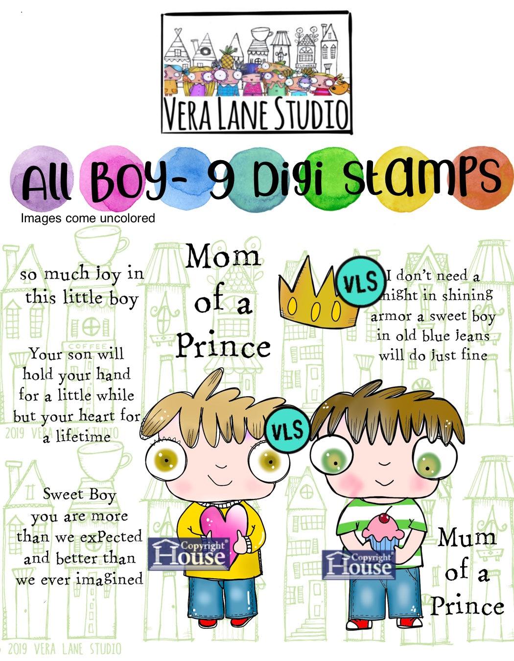 All Boy - 9 Digi stamps in jpg and png files