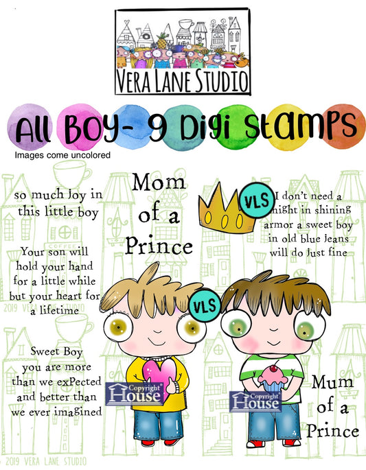 All Boy - 9 Digi stamps in jpg and png files