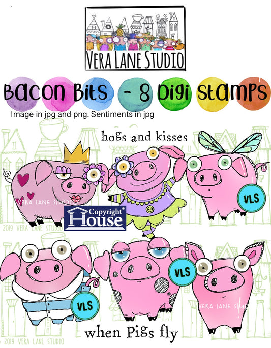 Bacon Bits - 8 Digi stamps in jpg and png files