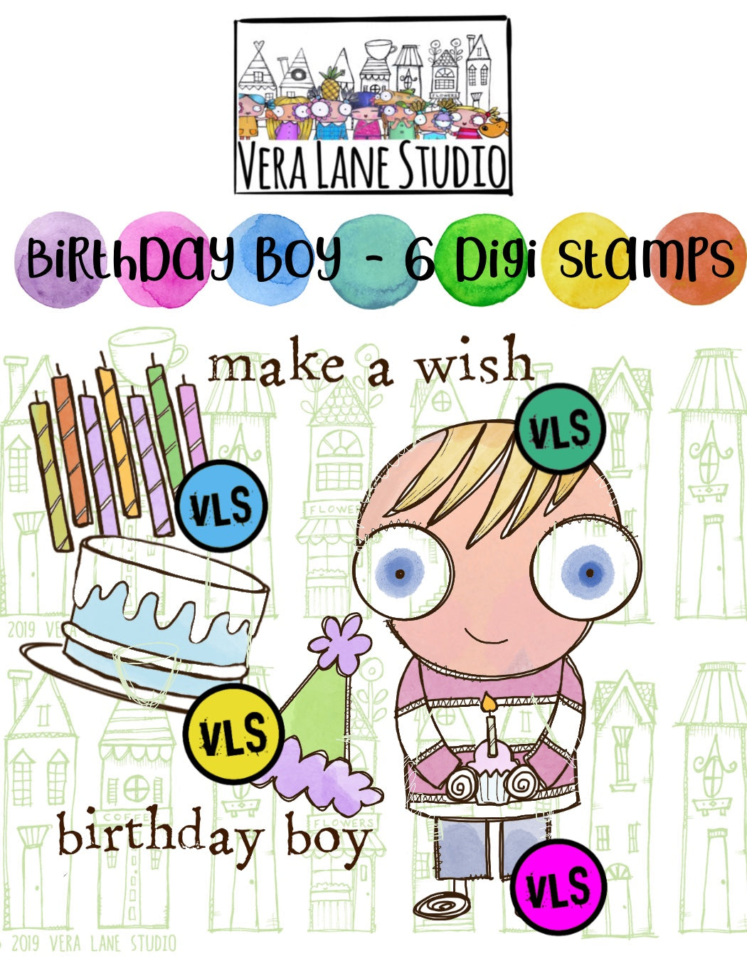 Birthday Boy - 6 Digi stamps in jpg and PNG files