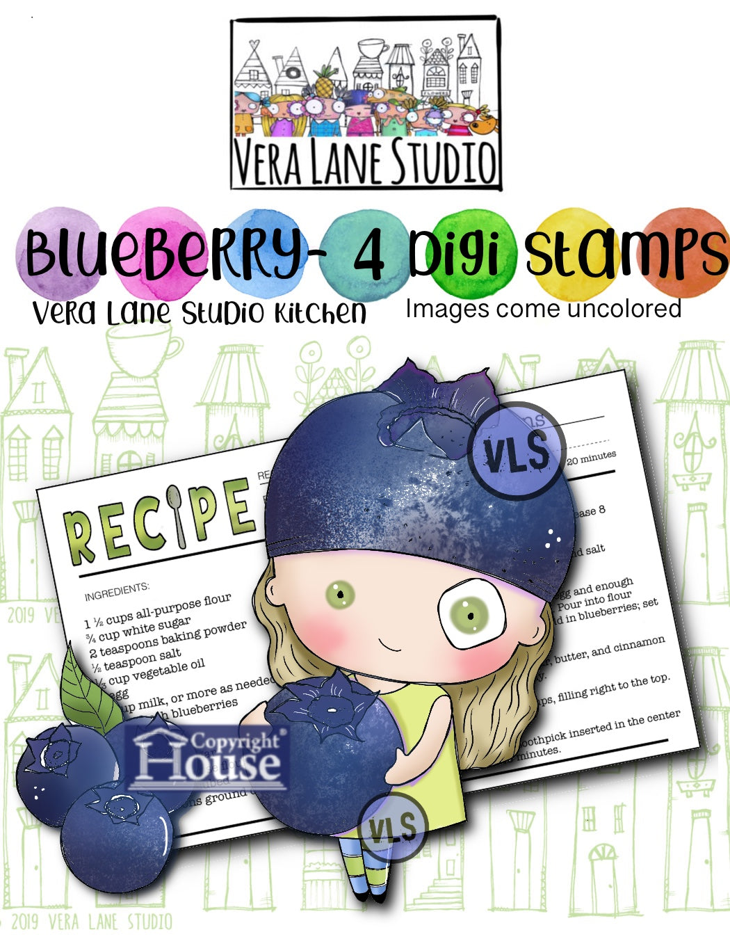 Blueberry - 4 digi Stamp set in JPG and PNG files