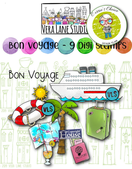 Bon Voyage - 9 Digi stamps in jpg and png files