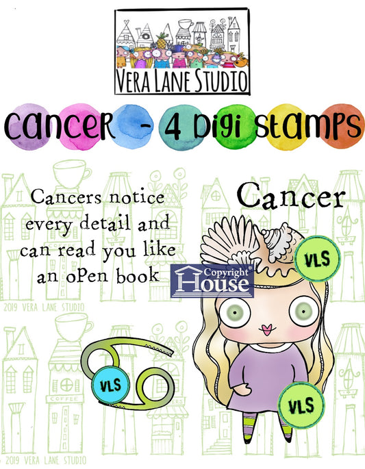 Cancer Zodiac- 4 Digi stamps in jpg and one files