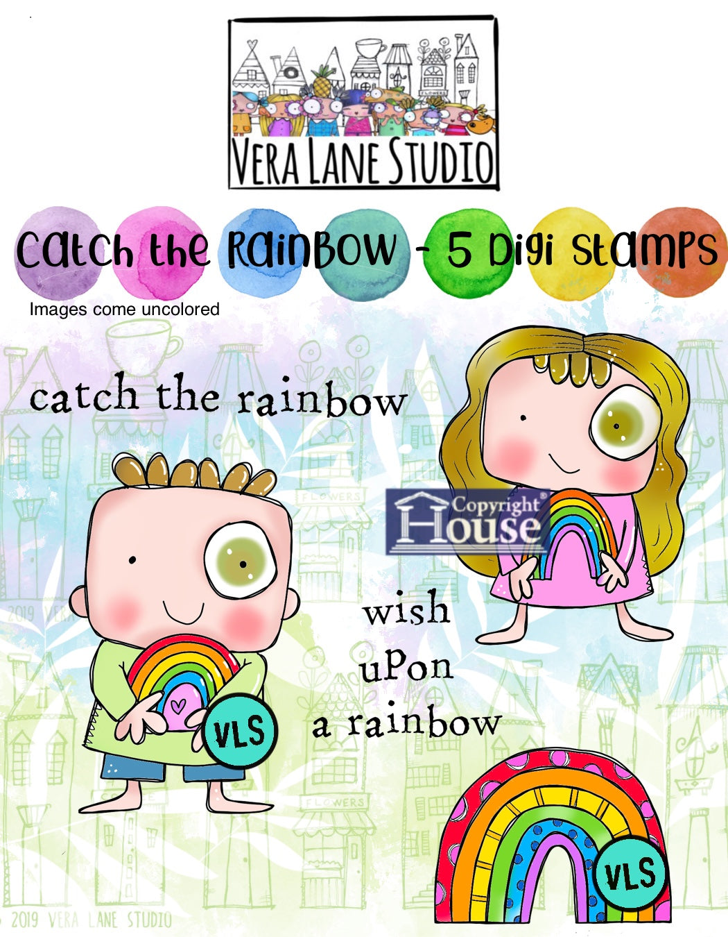 Catch the Rainbow - 5 Digi stamps in jpg and png files