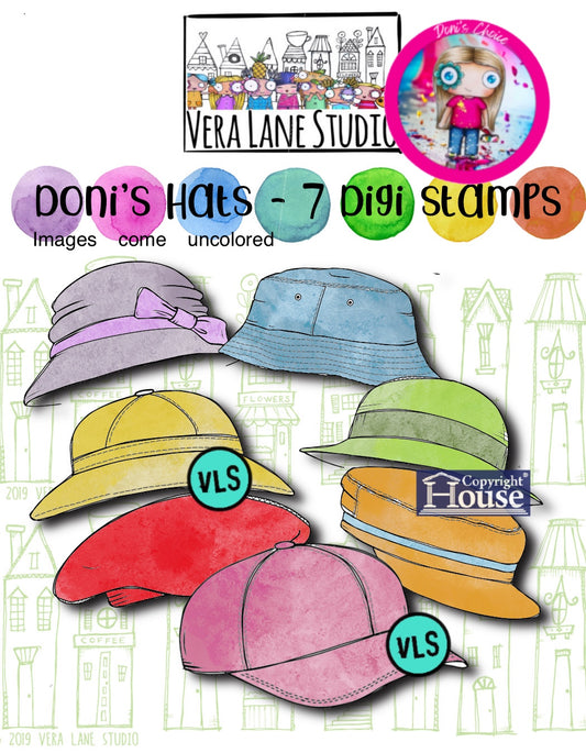 Doni’s Hats- 7 digi stamps in jpg and png files